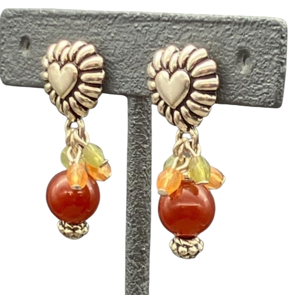 Billy D. Williams For Avon Dangle Pierced Earrings Silver Puffy Heart Carnelian - Picture 3 of 7